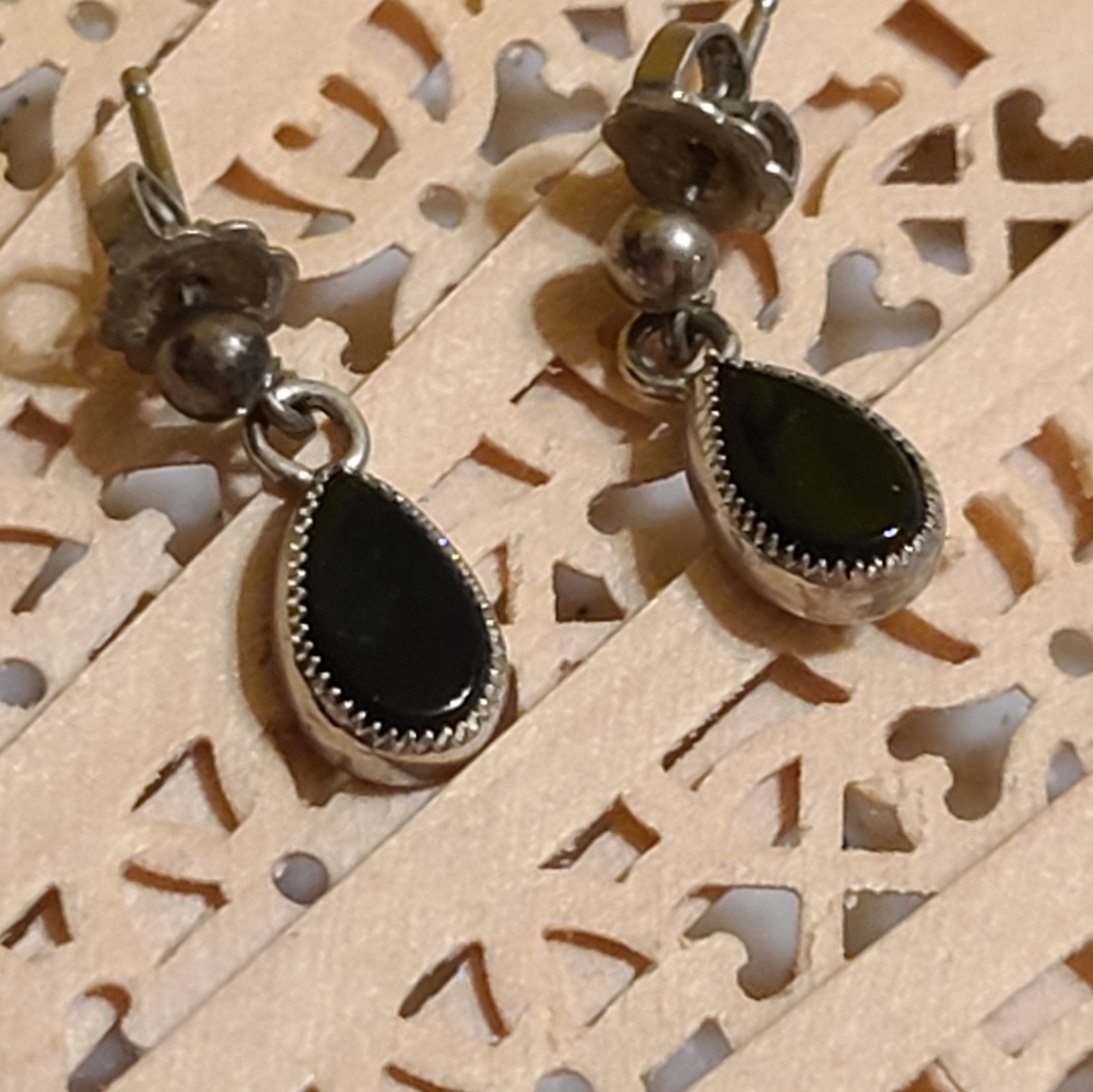 Elegant Black & Silver Teardrop Earrings